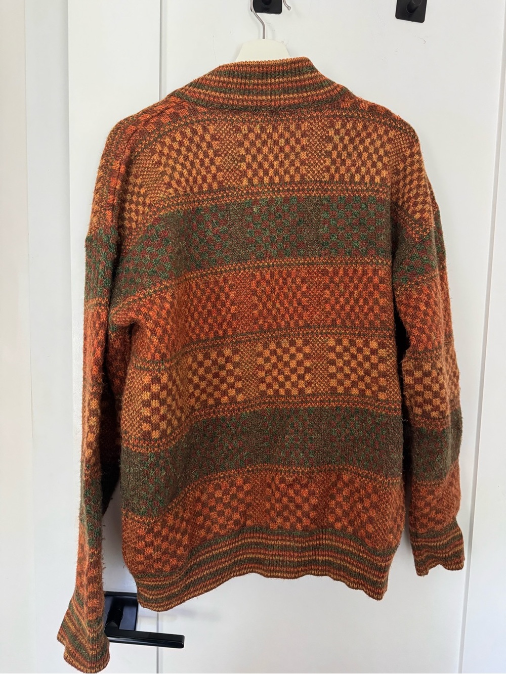 Men's woolen knit Sweater Cardigan - Orange & Green - Picture 2 of 4